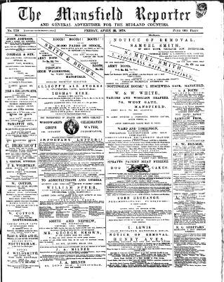 cover page of Mansfield Reporter published on April 25, 1879