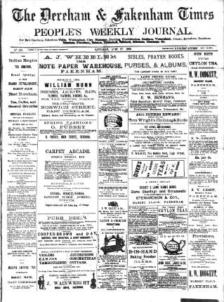 cover page of Dereham and Fakenham Times published on April 27, 1889