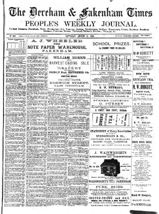 cover page of Dereham and Fakenham Times published on August 31, 1889
