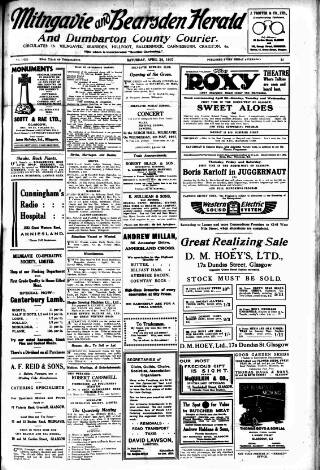 cover page of Milngavie and Bearsden Herald published on April 24, 1937
