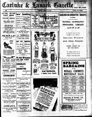cover page of Carluke and Lanark Gazette published on April 17, 1931