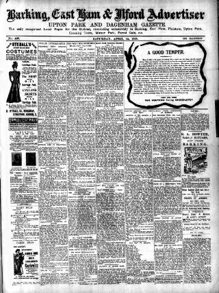 cover page of Barking, East Ham & Ilford Advertiser, Upton Park and Dagenham Gazette published on April 30, 1898