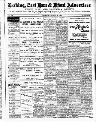cover page of Barking, East Ham & Ilford Advertiser, Upton Park and Dagenham Gazette published on August 12, 1899