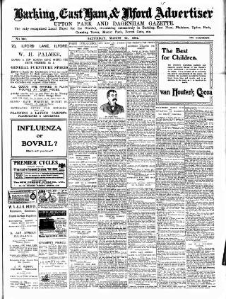 cover page of Barking, East Ham & Ilford Advertiser, Upton Park and Dagenham Gazette published on March 29, 1902