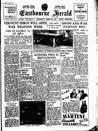 cover page of Eastbourne Herald published on April 19, 1941