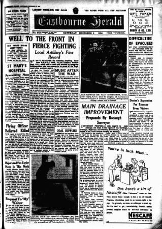 cover page of Eastbourne Herald published on December 2, 1944