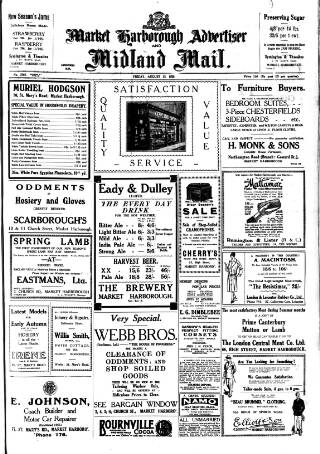 cover page of Market Harborough Advertiser and Midland Mail published on August 13, 1926