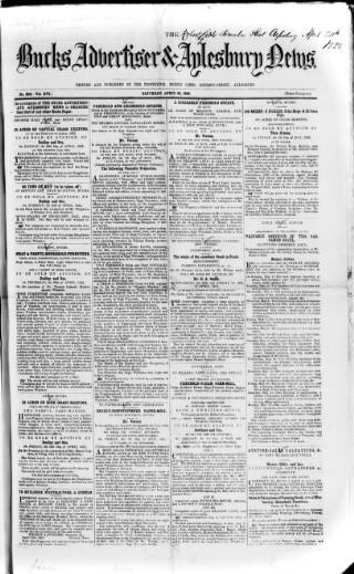cover page of Bucks Advertiser & Aylesbury News published on April 24, 1852