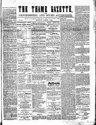 cover page of Thame Gazette published on March 1, 1859