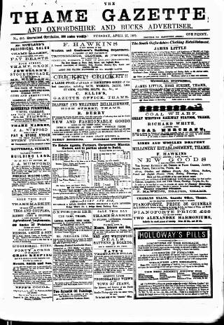 cover page of Thame Gazette published on April 27, 1869