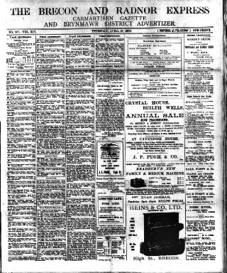 cover page of Brecon and Radnor Express and Carmarthen Gazette published on April 16, 1908
