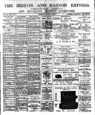 cover page of Brecon and Radnor Express and Carmarthen Gazette published on April 23, 1908