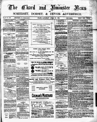 cover page of Chard and Ilminster News published on April 19, 1884