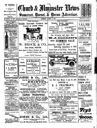 cover page of Chard and Ilminster News published on August 13, 1910