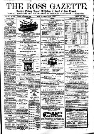 cover page of Ross Gazette published on June 2, 1870