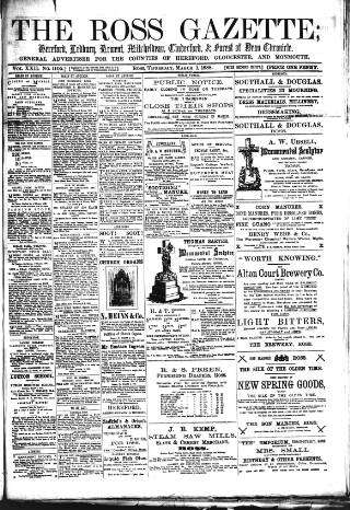 cover page of Ross Gazette published on March 1, 1888