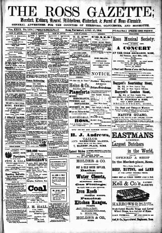cover page of Ross Gazette published on April 25, 1895