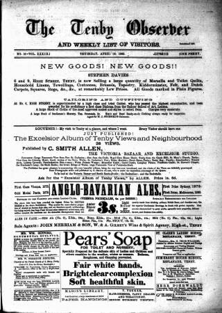 cover page of Tenby Observer published on April 16, 1885
