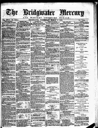 cover page of Bridgwater Mercury published on March 1, 1876