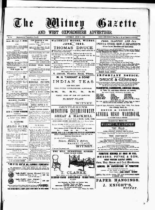 cover page of Witney Gazette and West Oxfordshire Advertiser published on June 2, 1883