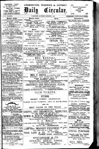 cover page of Leamington, Warwick, Kenilworth & District Daily Circular published on December 5, 1896