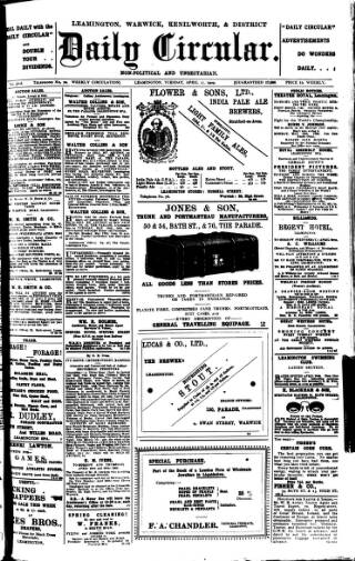 cover page of Leamington, Warwick, Kenilworth & District Daily Circular published on April 27, 1909