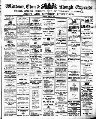 cover page of Windsor and Eton Express published on April 17, 1915