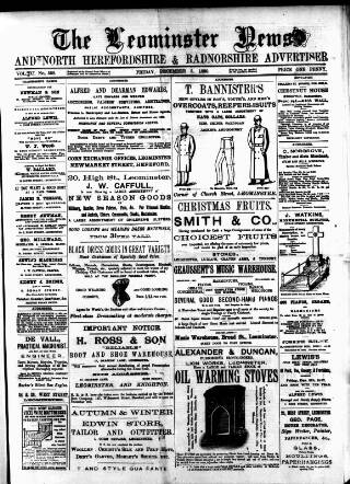 cover page of Leominster News and North West Herefordshire & Radnorshire Advertiser published on December 5, 1890