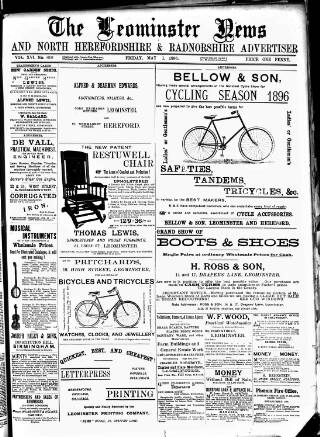 cover page of Leominster News and North West Herefordshire & Radnorshire Advertiser published on May 1, 1896