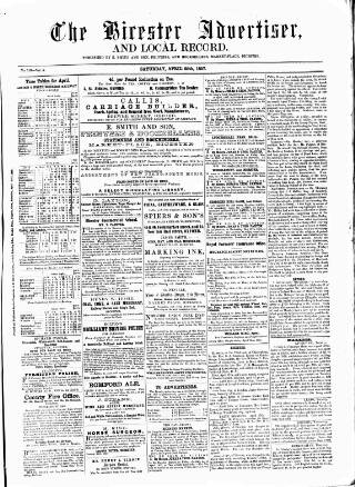 cover page of Bicester Advertiser published on April 25, 1857