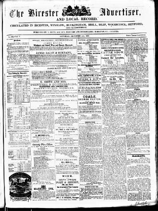 cover page of Bicester Advertiser published on December 4, 1858