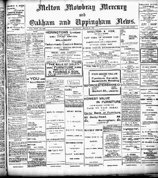 cover page of Melton Mowbray Mercury and Oakham and Uppingham News published on August 13, 1908