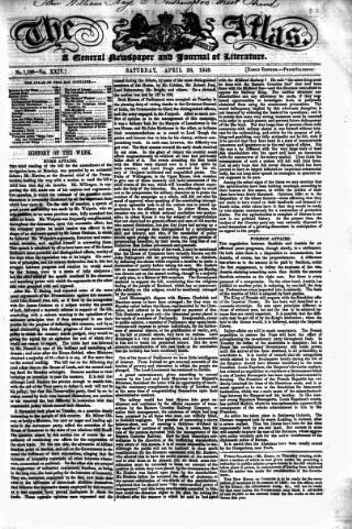 cover page of Atlas published on April 28, 1849
