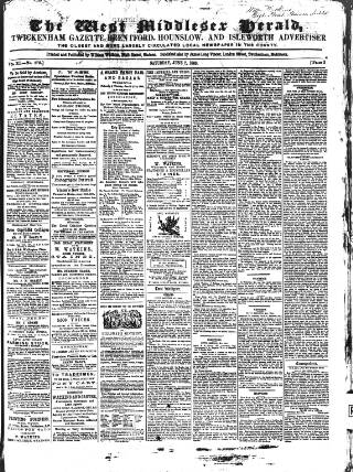 cover page of West Middlesex Herald published on June 2, 1866