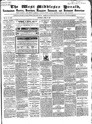 cover page of West Middlesex Herald published on April 27, 1867