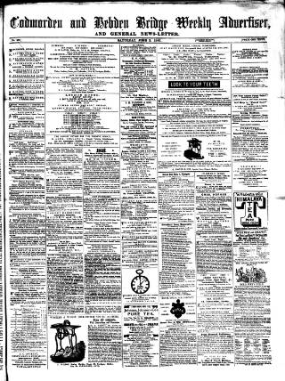 cover page of Todmorden Advertiser and Hebden Bridge Newsletter published on June 2, 1866