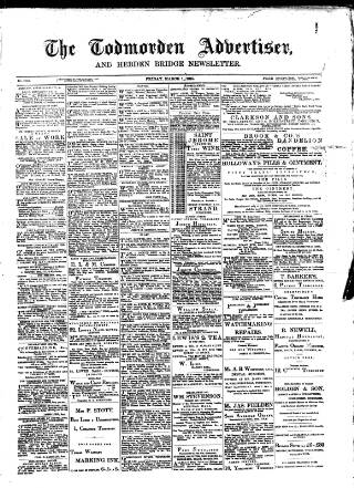 cover page of Todmorden Advertiser and Hebden Bridge Newsletter published on March 1, 1889