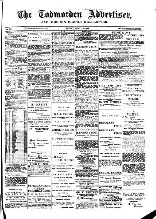 cover page of Todmorden Advertiser and Hebden Bridge Newsletter published on April 19, 1895