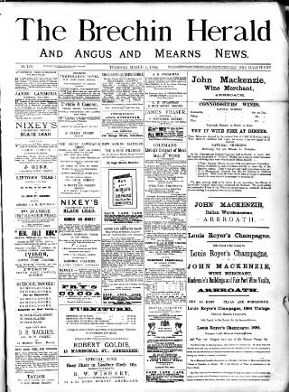 cover page of Brechin Herald published on March 1, 1892