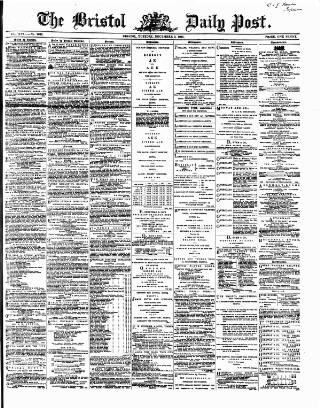 cover page of Bristol Daily Post published on December 3, 1867