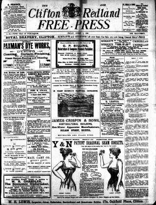 cover page of Clifton and Redland Free Press published on March 1, 1895