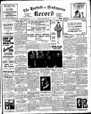 cover page of Horfield and Bishopston Record and Montepelier & District Free Press published on March 28, 1930