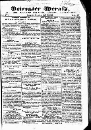cover page of Leicester Herald published on April 16, 1842