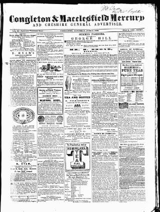 cover page of Congleton & Macclesfield Mercury, and Cheshire General Advertiser published on June 2, 1866