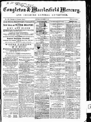 cover page of Congleton & Macclesfield Mercury, and Cheshire General Advertiser published on December 5, 1868
