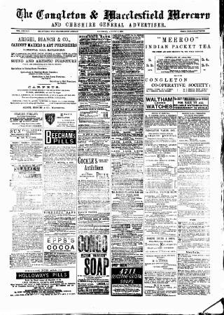 cover page of Congleton & Macclesfield Mercury, and Cheshire General Advertiser published on August 8, 1891