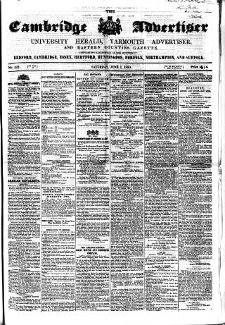 cover page of Cambridge General Advertiser published on June 1, 1850