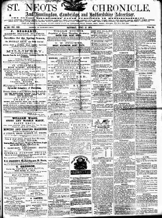 cover page of St. Neots Chronicle and Advertiser published on April 18, 1874
