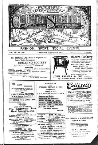 cover page of Clifton Society published on August 13, 1914