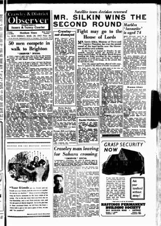cover page of Crawley and District Observer published on March 28, 1947
